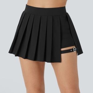 HALARA Black Pleated Mini Skirt with Strap Detail